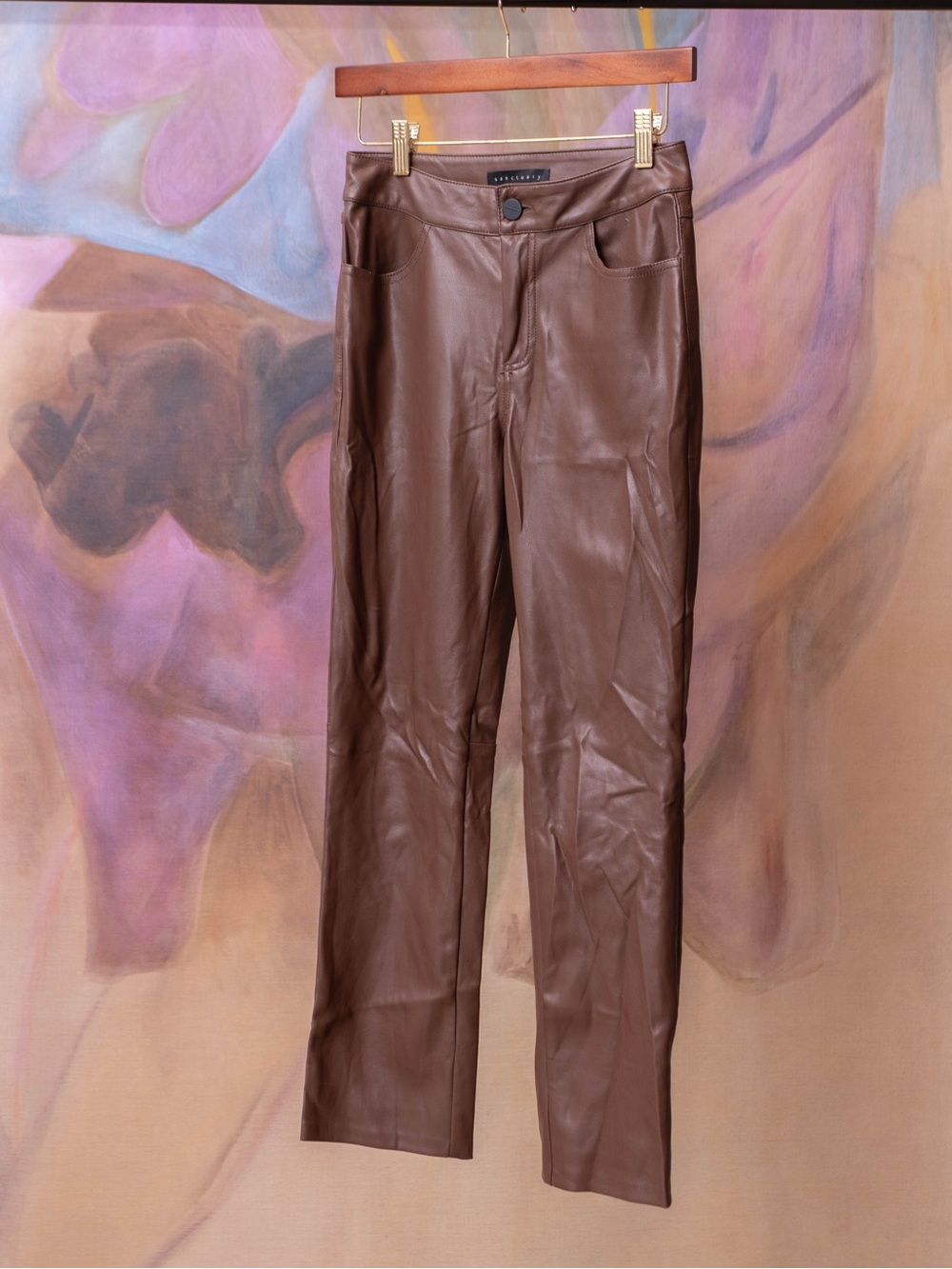 Sanctuary Brown Faux Leather Straight-Leg Pants